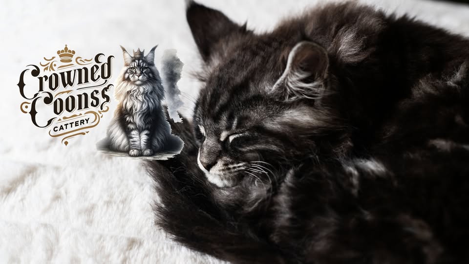 Black smoke Maine Coon kitten sleeping